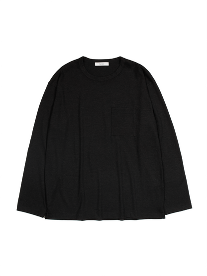 Super160's WORSTED WOOL HEAVY T-SHIRTS LONG SLEEVE｜TOP BLACK