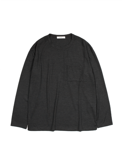 Super160's WORSTED WOOL HEAVY T-SHIRTS LONG SLEEVE｜TOP CHARCOAL