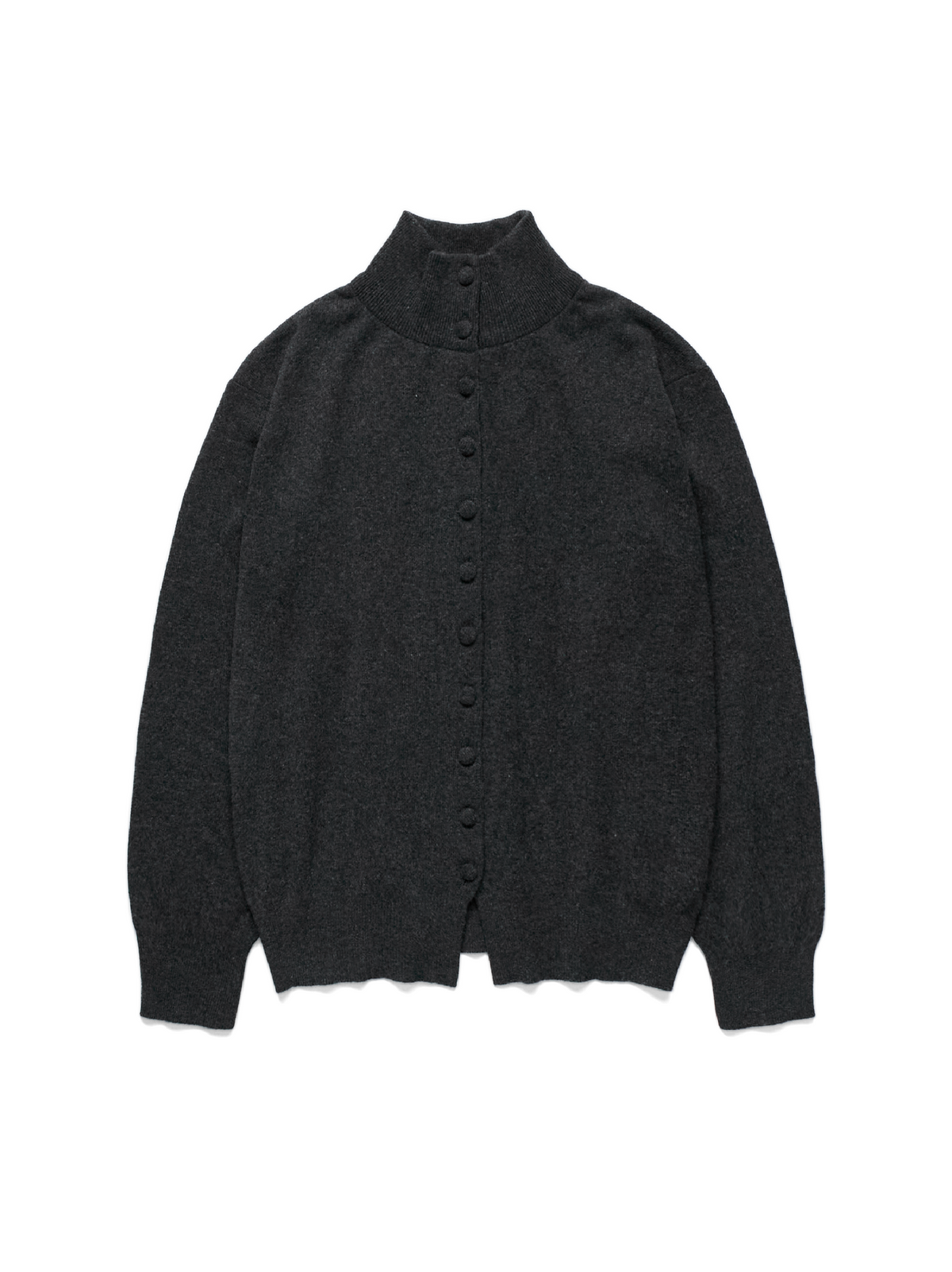 Super170's WOOL KNIT HIGH-NECK CARDIGAN｜CHARCOAL