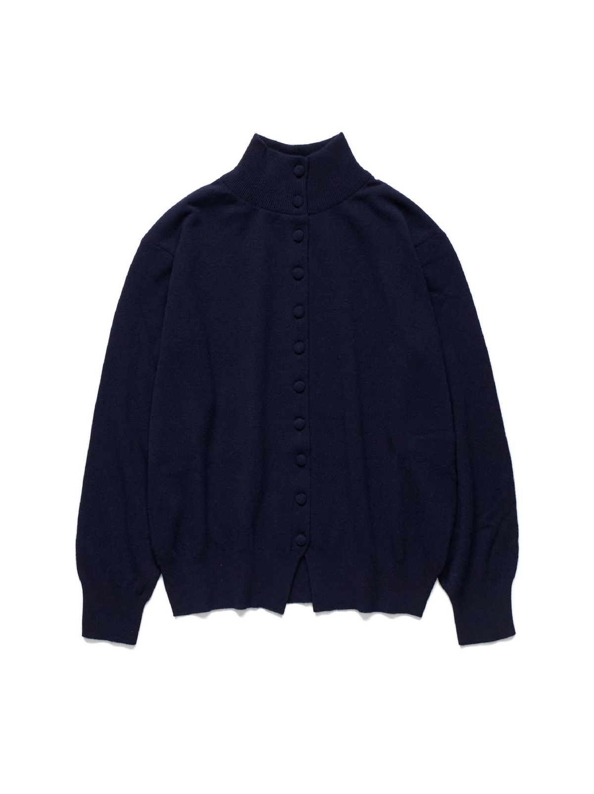 Super170's WOOL KNIT HIGH-NECK CARDIGAN｜NAVY