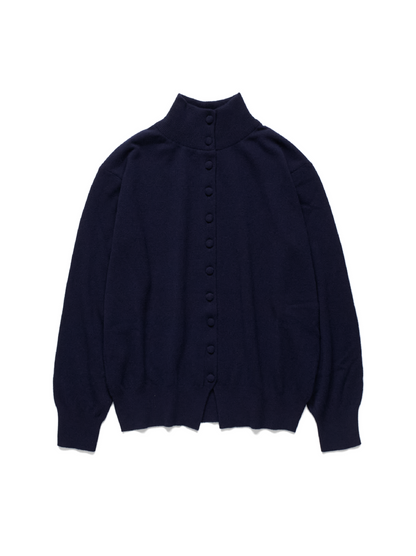 Super170's WOOL KNIT HIGH-NECK CARDIGAN｜NAVY