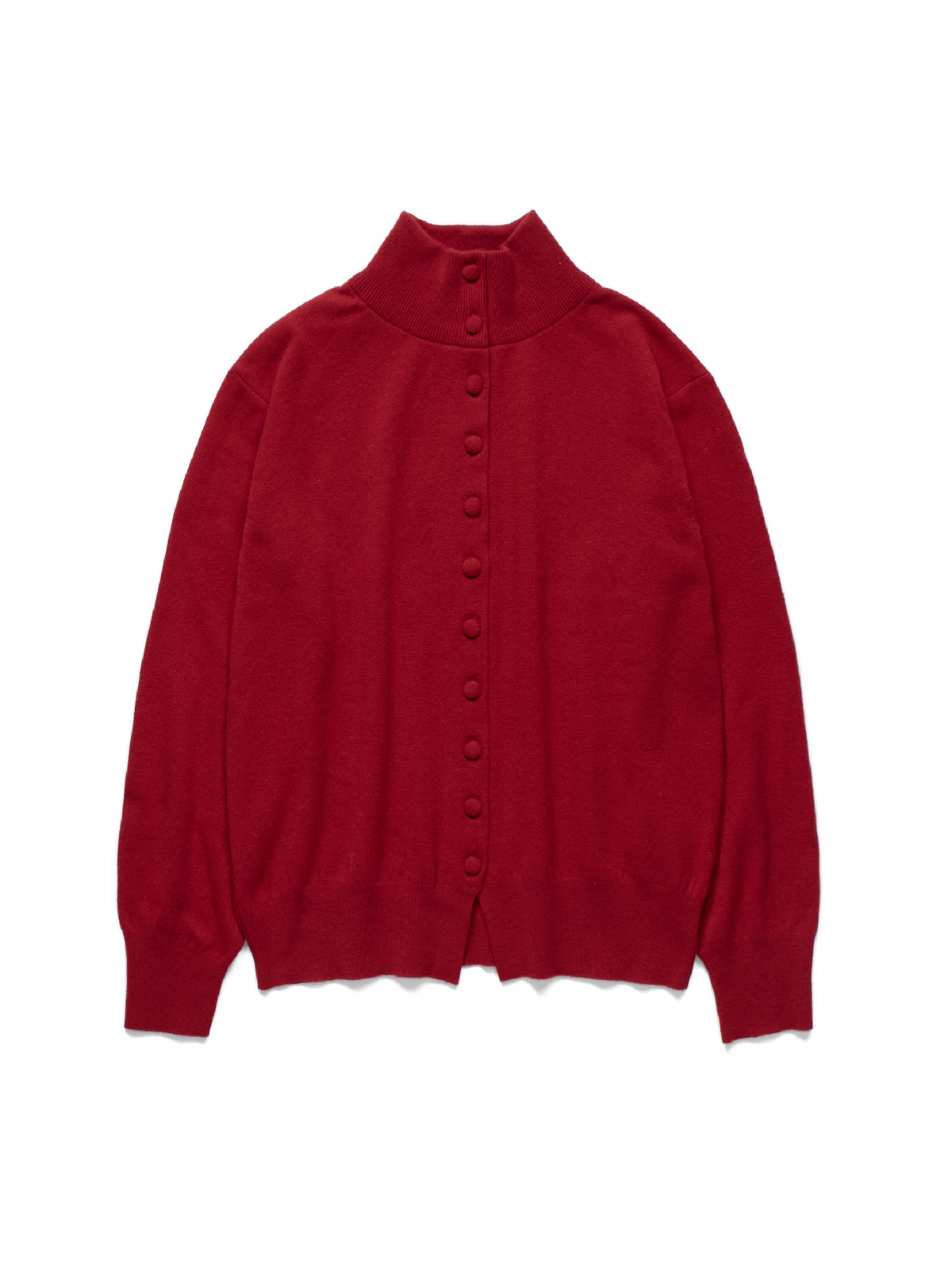 Super170's WOOL KNIT HIGH-NECK CARDIGAN｜RED