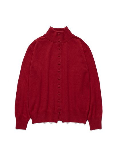 Super170's WOOL KNIT HIGH-NECK CARDIGAN｜RED