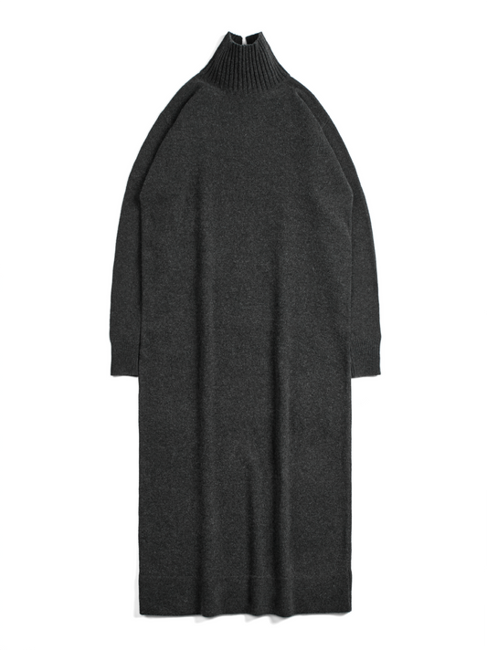 Super170's WOOL KNIT LONG DRESS｜CHARCOAL GRAY