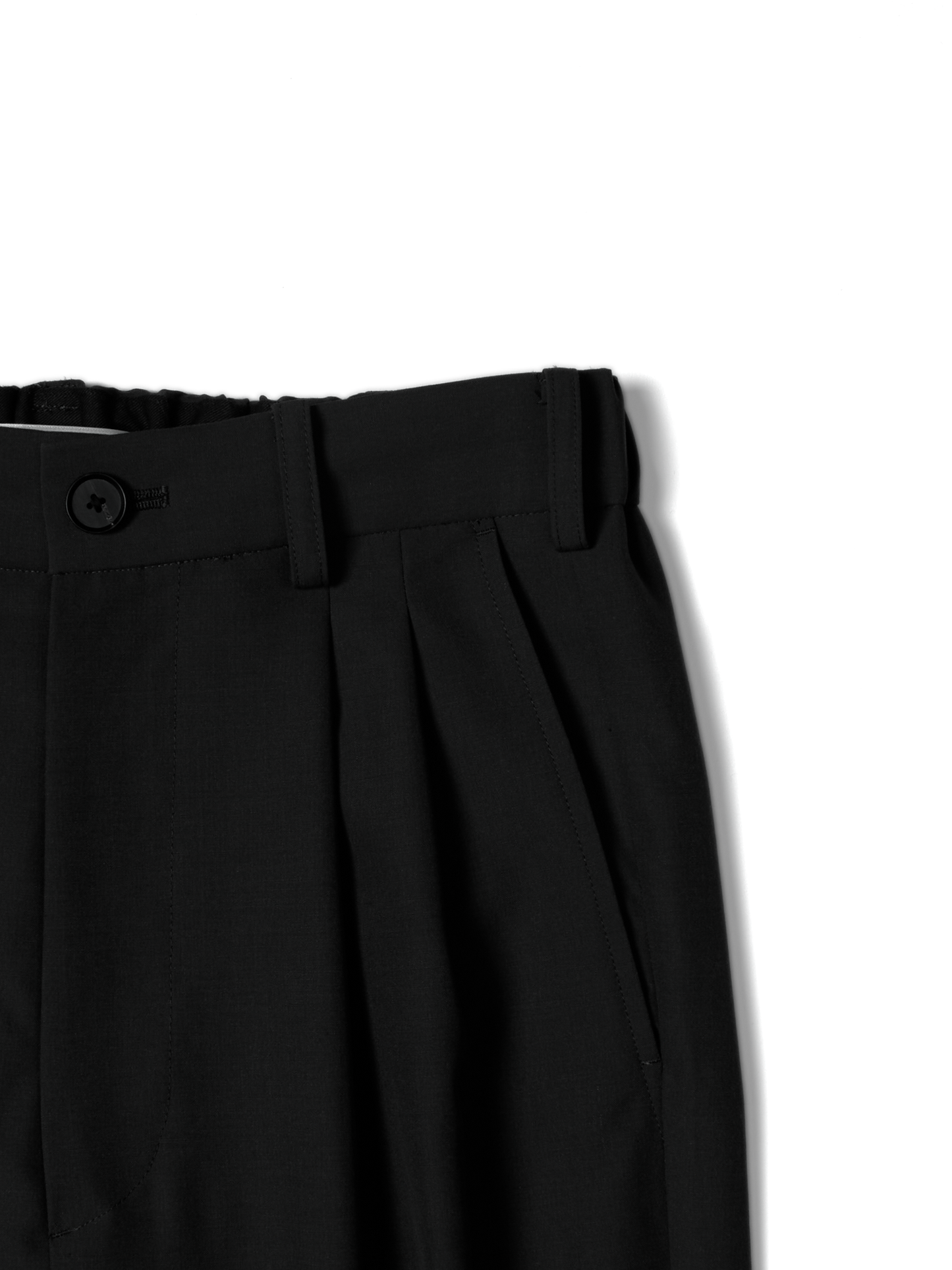 Super130's WORSTED WOOL TROPICAL 2-TUCK EASY PANTS｜BLACK