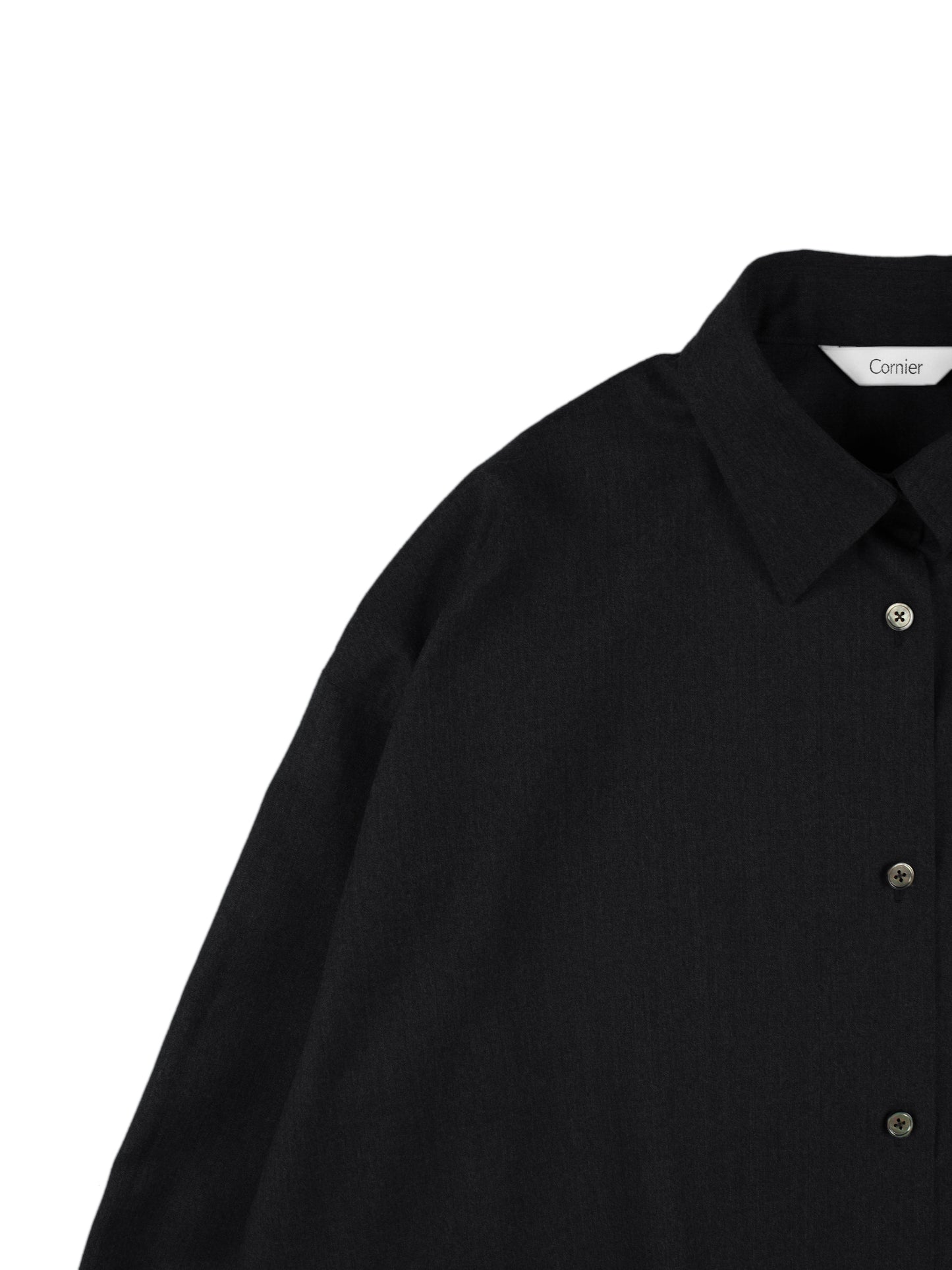 Super130's WORSTED WOOL LIGHT MILLED SHIRTS DRESS｜TOP BLACK