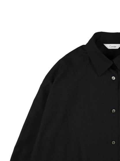 Super130's WORSTED WOOL LIGHT MILLED SHIRTS DRESS｜TOP BLACK