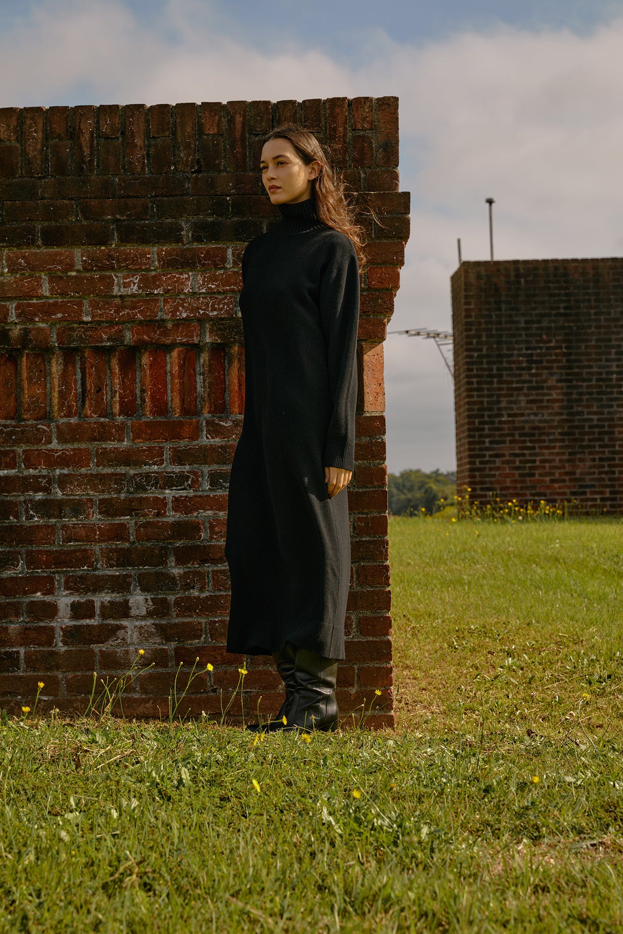 Super170's WOOL KNIT LONG DRESS|CHARCOAL GRAY S Super170's WOOL KNIT LONG DRESS|CHARCOAL GRAY S