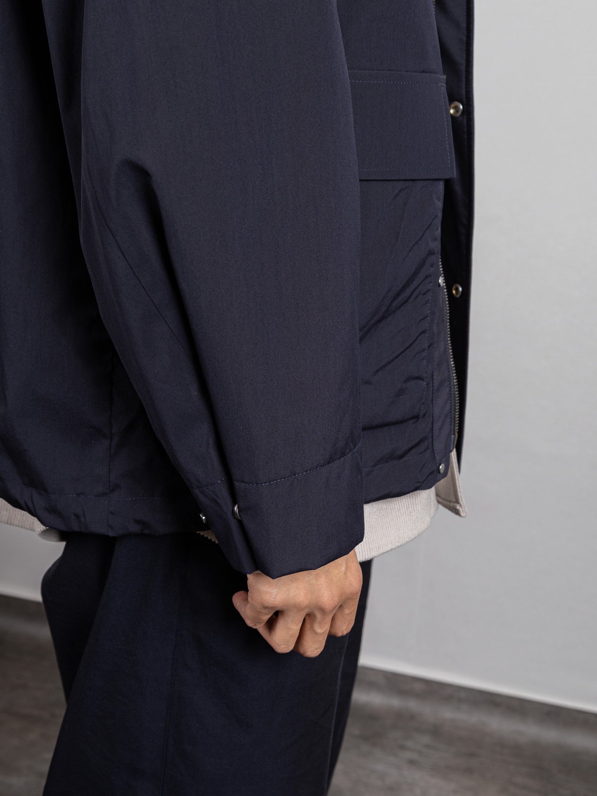 VIRGIN WOOL/SILK HOODED JACKET ｜DARK NAVY