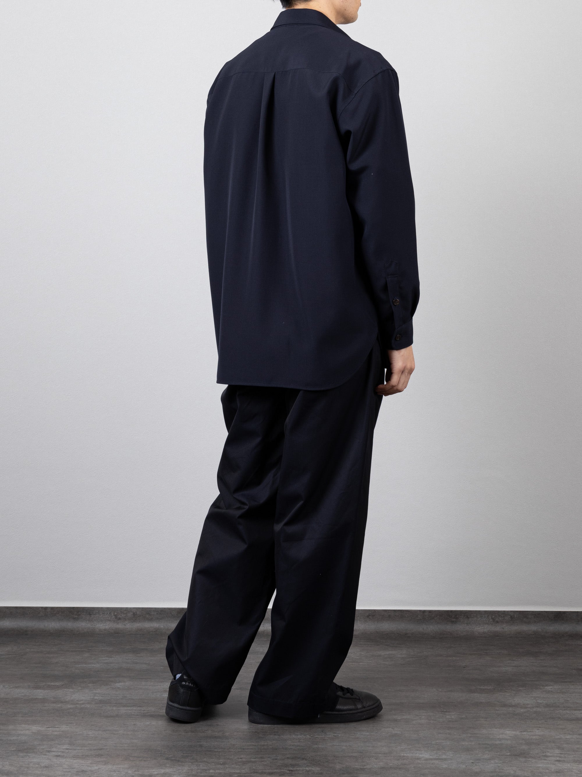 GIZA COTTON/SILK GABARGINE WIDE PANTS ｜BLACK NAVY